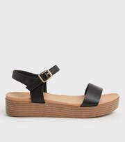 New Look Black Leather-Look 2 Part Flatform Sandals